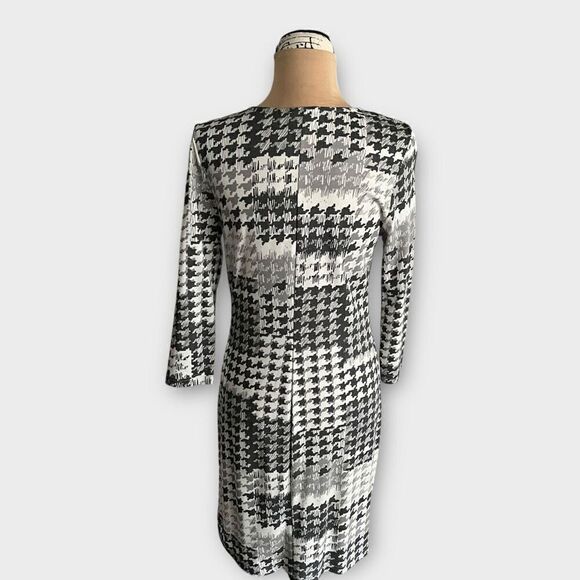 Vintage Venus Women’s Medium Grey Print Viscose Midi Dress Scoop Neck Workwear - Picture 5 of 8